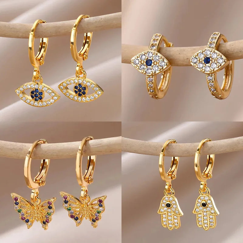 Women’s Gold Color Evil Eye Earrings – Stainless Steel Vintage Jewelry Gift