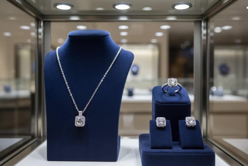 Valentine’s Luxury Jewelry Gift Set – Cube Necklace, Earrings & Ring for Women