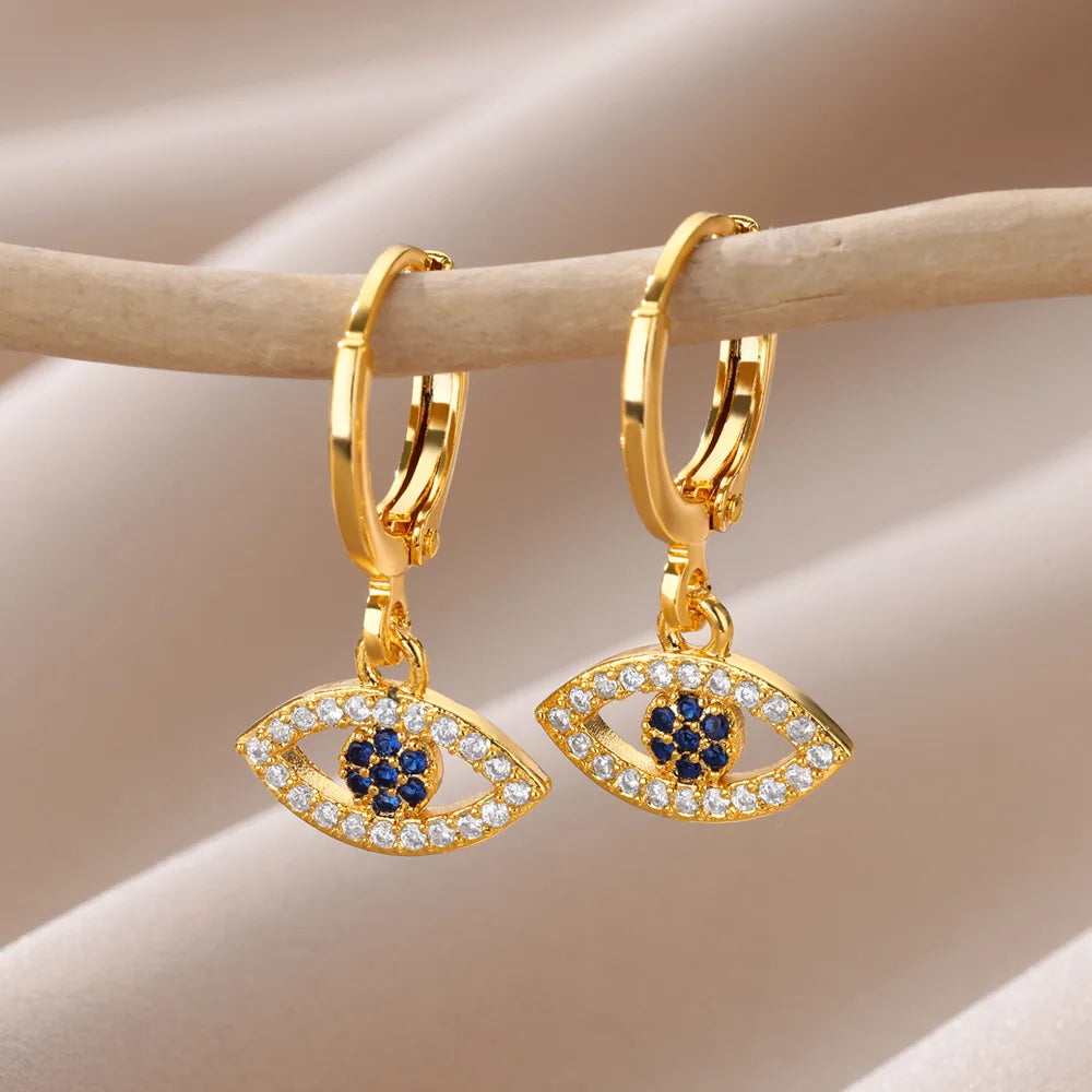 Women’s Gold Color Evil Eye Earrings – Stainless Steel Vintage Jewelry Gift